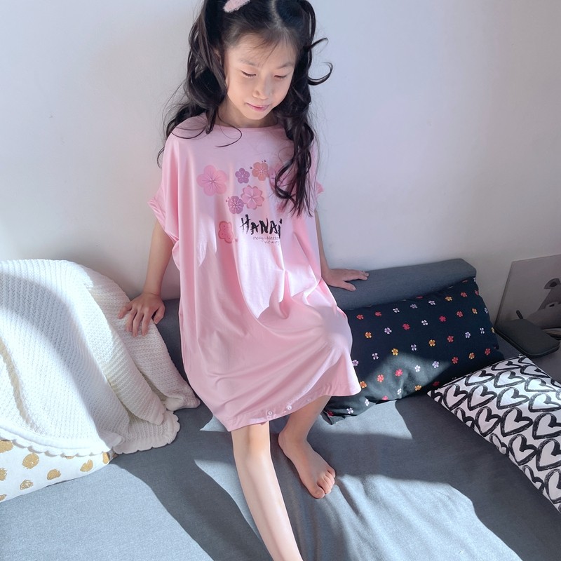 莫代尔女童睡衣2023夏款亲子母女宝宝睡裙儿童女孩女宝超仙家居服