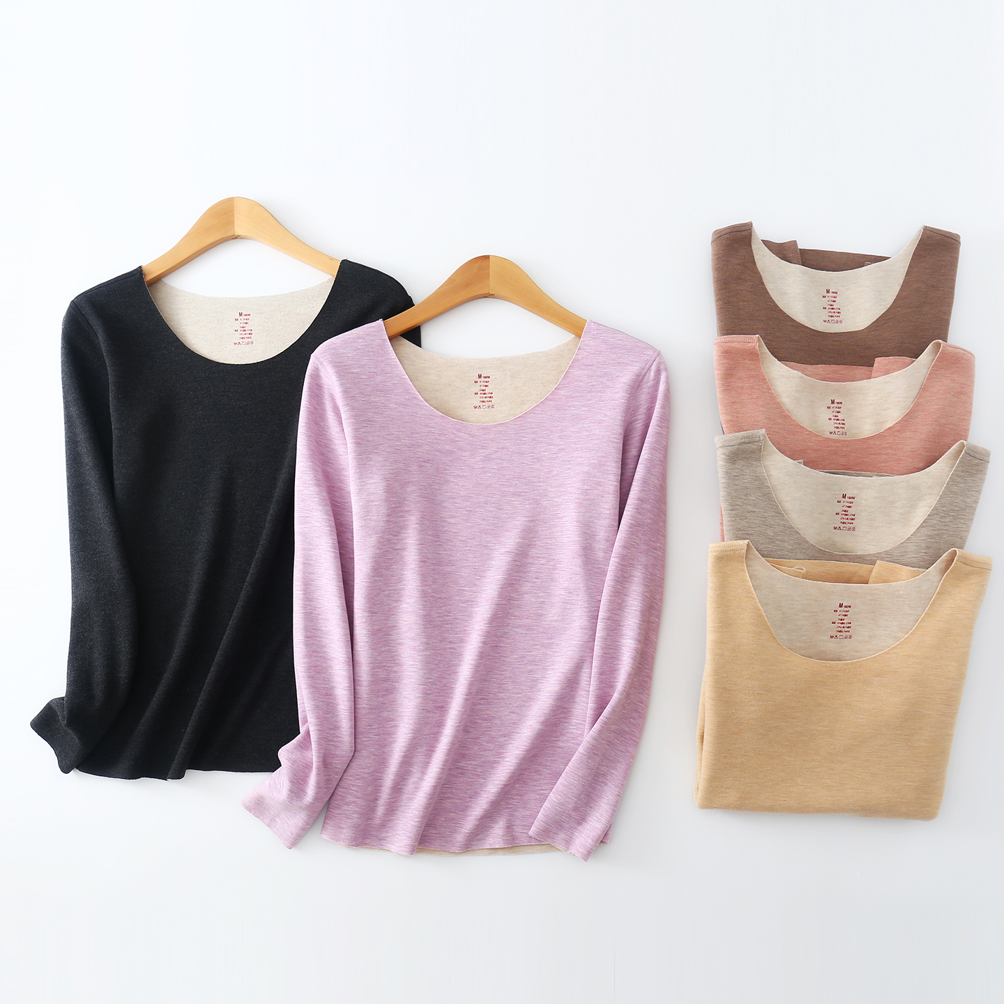 无痕德绒打底衫女长袖 薄绒发热修身内搭T恤秋冬加绒加厚保暖上衣