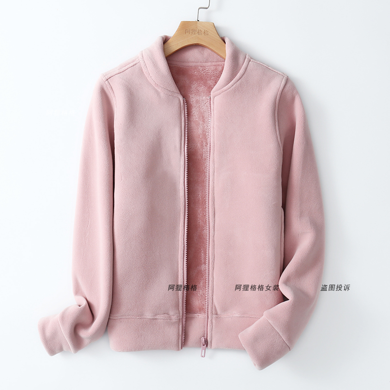 棒球服奥丽绒外套女 加绒加厚冬季保暖拉链开衫 阿狸格格