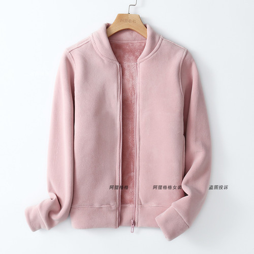 棒球服奥丽绒外套女 加绒加厚冬季保暖拉链开衫 阿狸格格