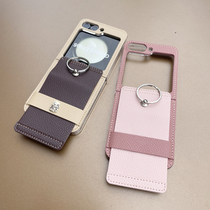 适用于三星ZFlip6手机壳w25flip心系天下保护套皮革指环扣适用zflip5高档奢华w24flip防摔全包简约女新z4外壳