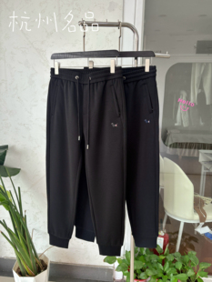 欧洲站潮牌刺绣黑色卫裤男士秋冬季加绒厚款弹力修身束脚裤运动裤