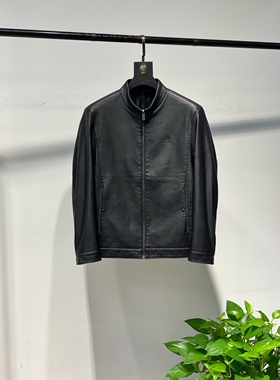 VZZ男装机车皮衣PU蛋白皮上衣2023秋冬季新款时尚立领夹克外套男