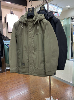 脱胆通勤中长羽绒服连帽商务休闲
