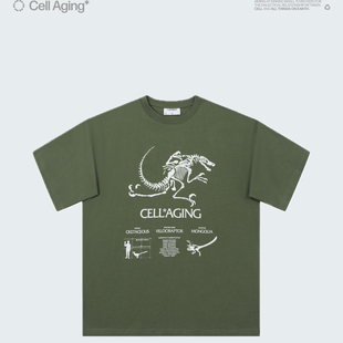 T恤宽松美式 CELL 始祖龙印花主题纯棉圆领短袖 春夏季 街头 AGING