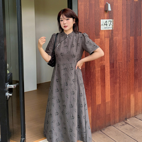 胖mm大码女装新中式国风连衣裙