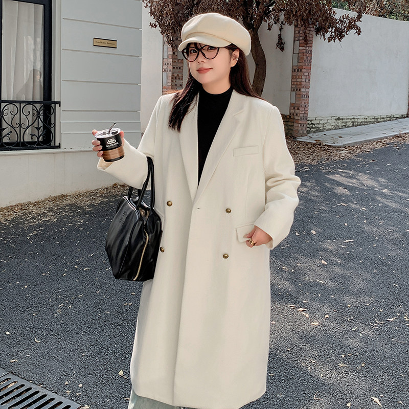 胖mm大码女装韩版毛呢外套女2025秋冬新款显瘦长款西装大衣极简风