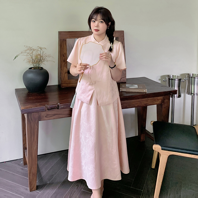 大码时尚套装国风上衣半裙两件套