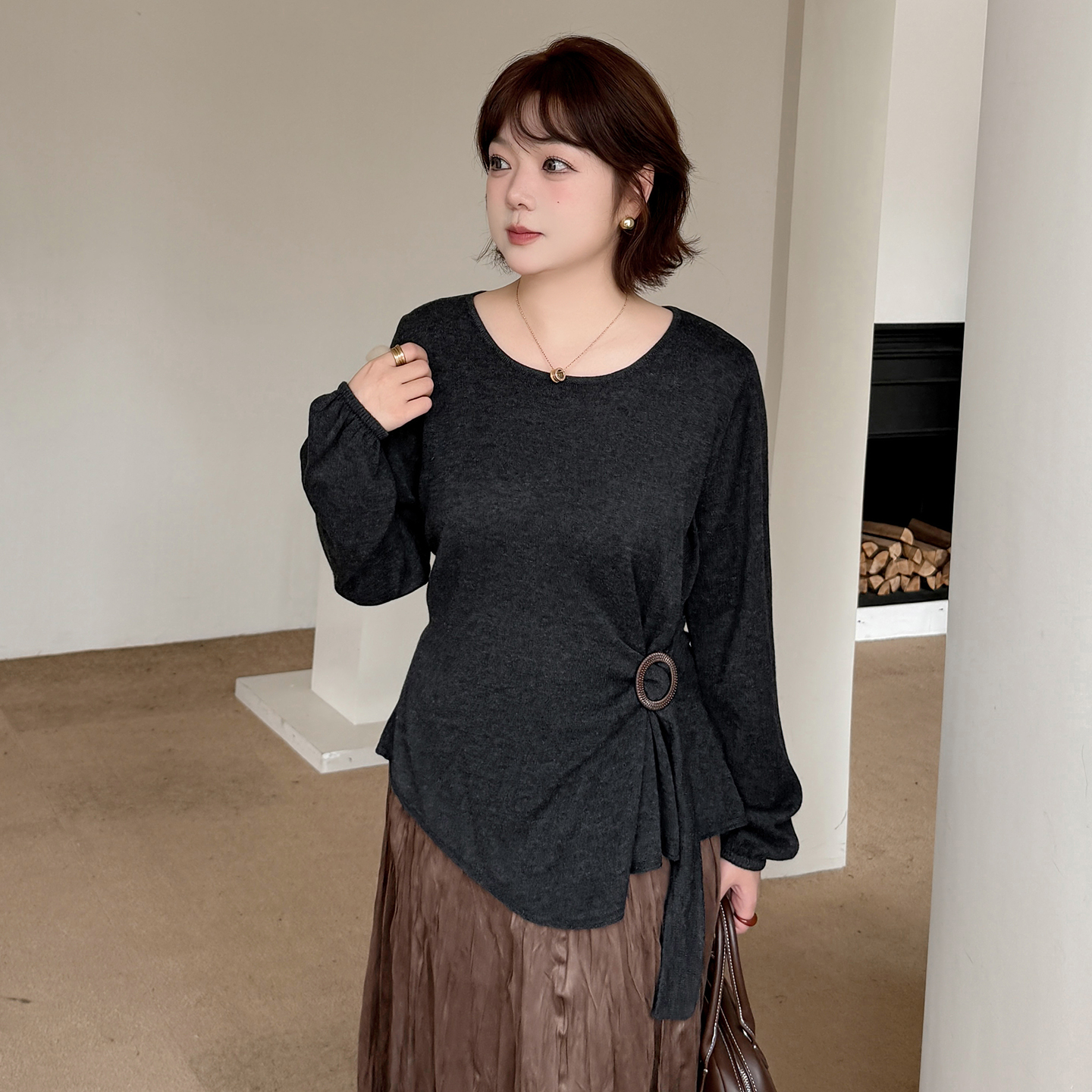 大码女装韩版宽松含羊毛打底衫