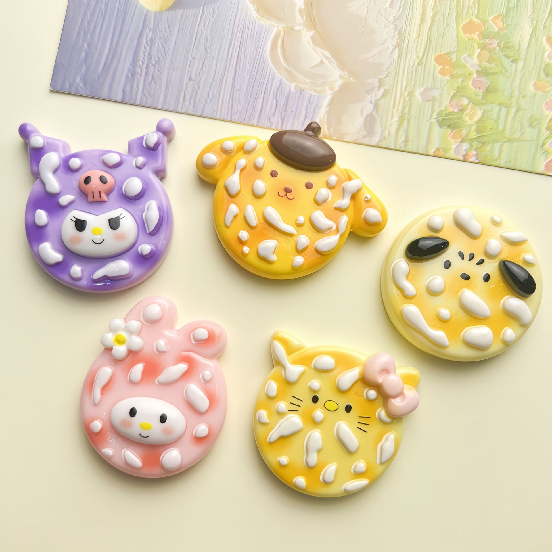 5个一组~卡通中卡亮面动物雪饼树脂配件手工发夹钥匙扣头绳冰箱贴