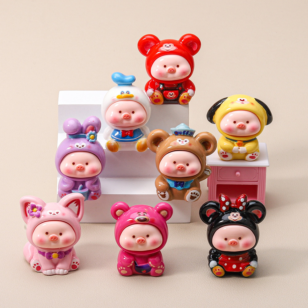 新款8个一组～可爱萌迪迪猪diy树脂配件桌面摆件钥匙扣配饰挂件