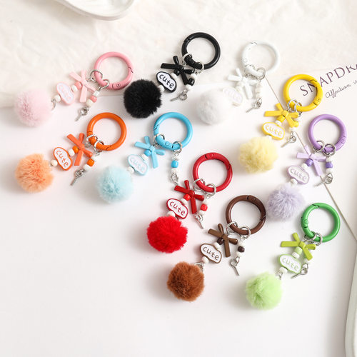新款彩色毛球手工配件钥匙扣材料diy字母萌粒挂件串珠包包挂饰