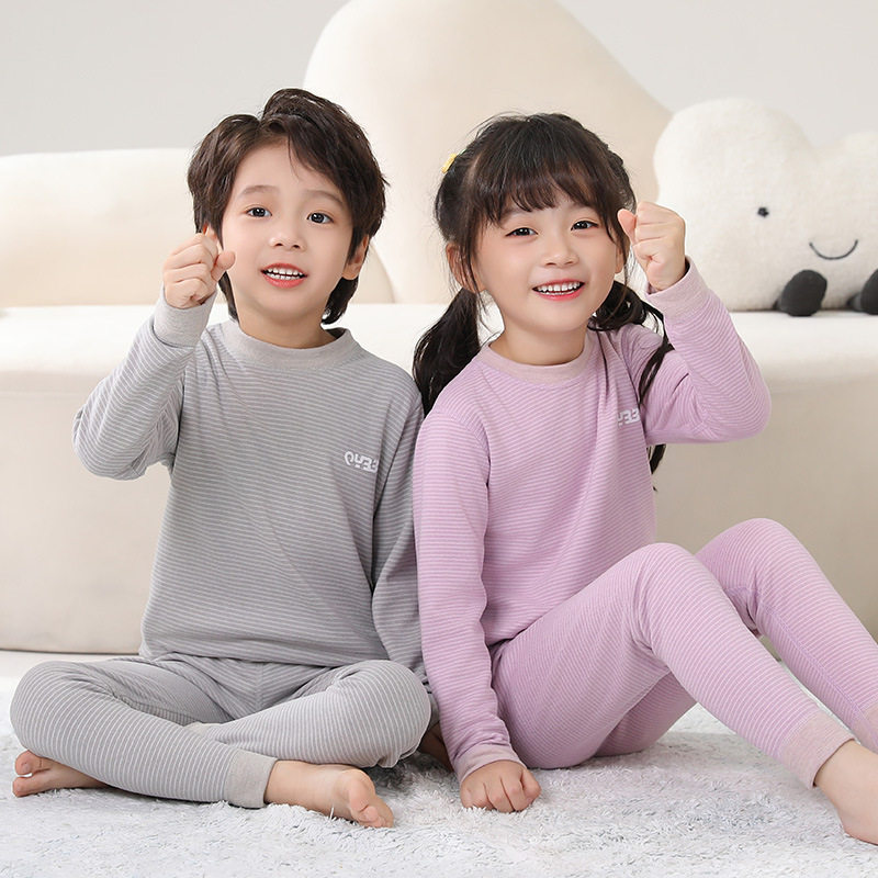 儿童羊绒保暖内衣套装男童加绒蚕丝中大童秋衣秋裤女童半高领睡衣