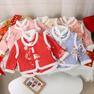 儿童冬季小花袄中国风女童唐装加绒加厚拜年服中小童古风保暖二件