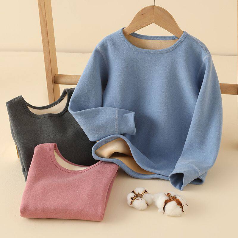 秋冬新款复合一体宝宝绒上衣加绒加厚男童女童保暖内衣百搭打底