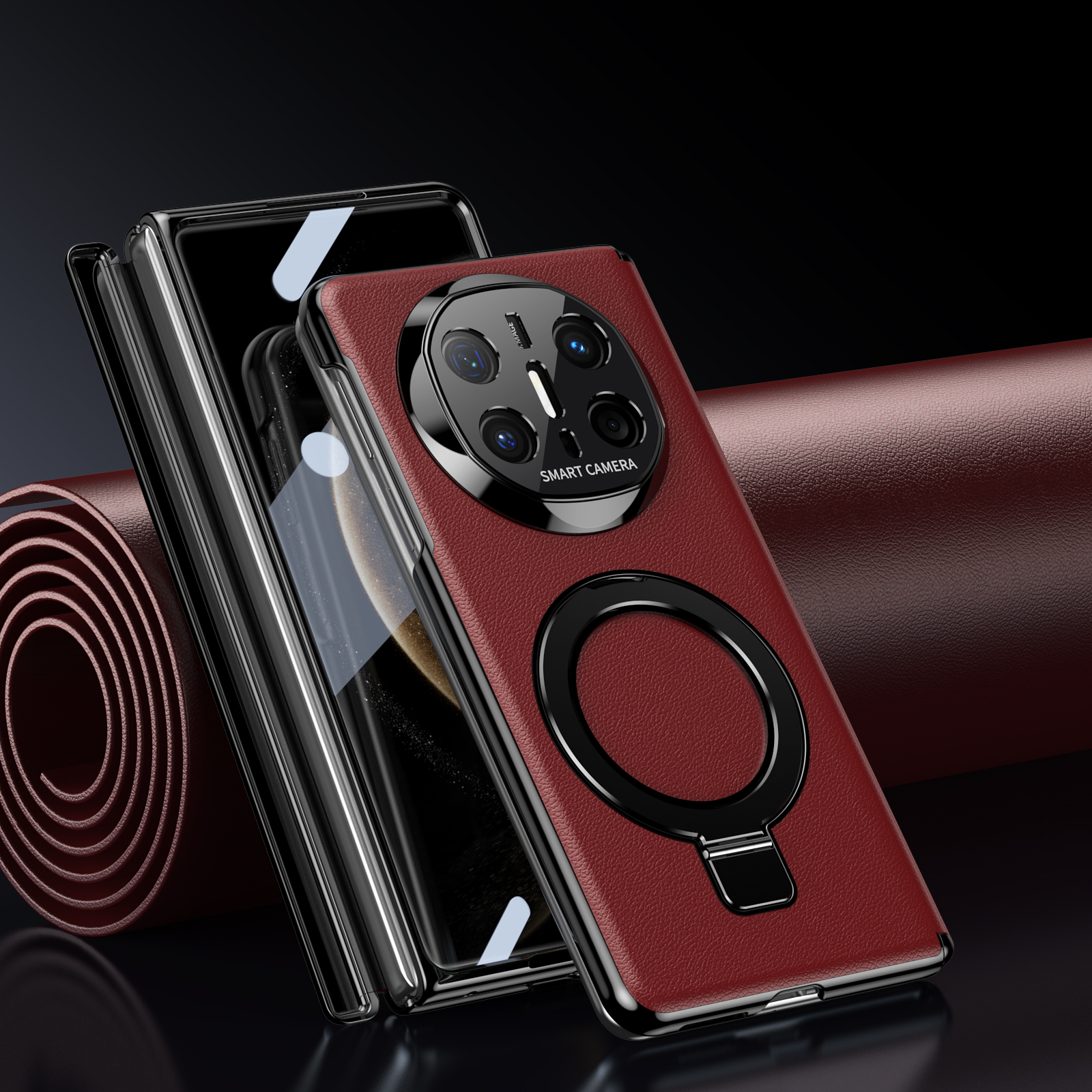 支点支架手机壳适用华为MateX5折叠屏手机壳MateX6皮革磁吸支架商务保护套轻奢新款男生女士