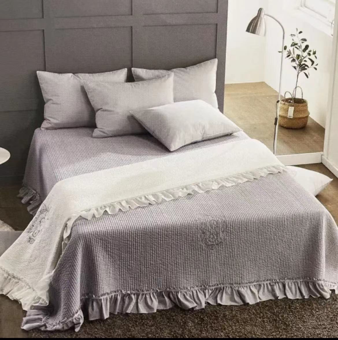 A02 韩国代购60支高密度松香床盖砂洗棉密道绗缝夹棉飞边大号