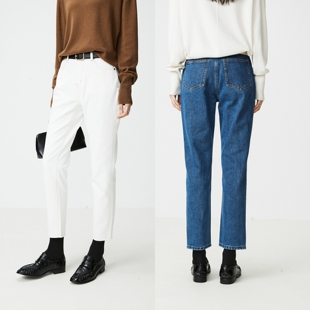 早秋百搭环保水洗撞色线微锥形显瘦小直筒烟管牛仔裤 Studios MRS
