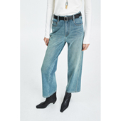 侧缝前移时髦复古九分抓绒保暖直筒显瘦牛仔裤 MRS Studios