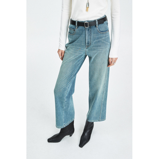 侧缝前移时髦复古九分抓绒保暖直筒显瘦牛仔裤 MRS Studios