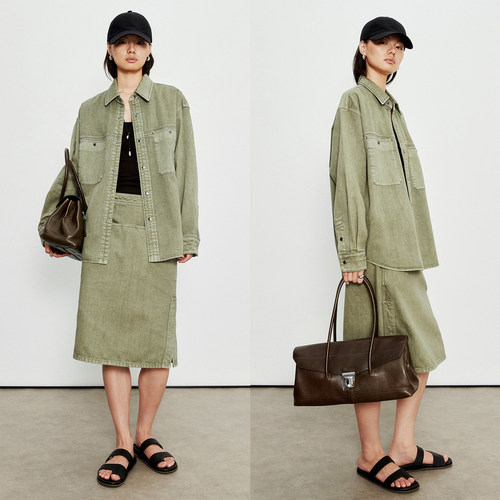 MRS Studios土耳其BOSSA牛仔lem@ire风嵌袋牛仔衬衫/时髦半裙套装