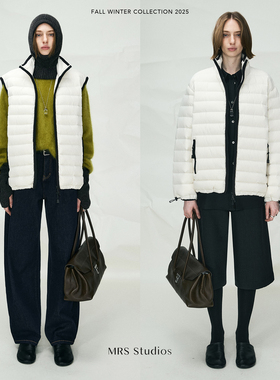 MRS Studios 轻便90白鹅绒MIU风横绗线保暖排骨羽绒服外套/马甲