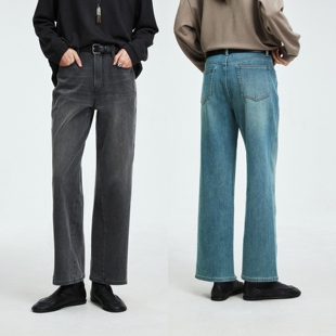侧缝前移时髦复古九分抓绒保暖直筒显瘦牛仔裤 Studios MRS