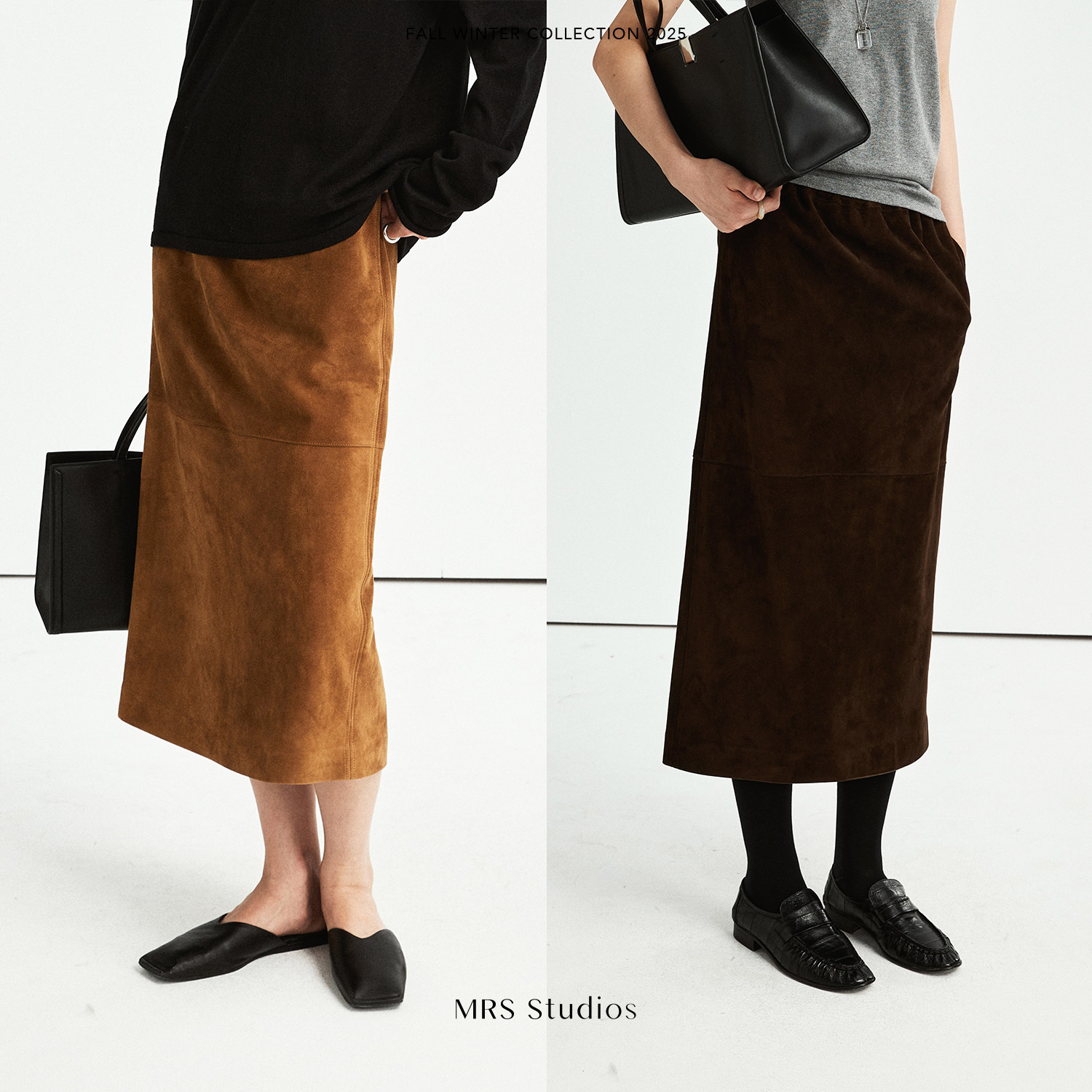 后开叉松紧腰中长半身裙