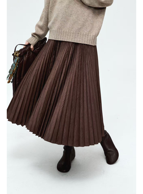 MRS Studios 秋冬搭配Bi入 复古时髦麂皮绒立体百褶半身裙