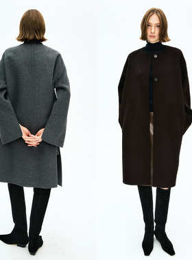 MRS Studios 羊毛羊绒两粒扣极简袖子/侧边开衩 双面呢外套大衣