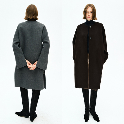 MRS Studios 羊毛羊绒两粒扣极简袖子/侧边开衩 双面呢外套大衣