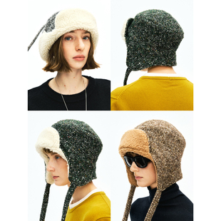 MRS Studios 意大利moessmer羊毛彩点人字纹 雷锋帽飞行帽护耳帽