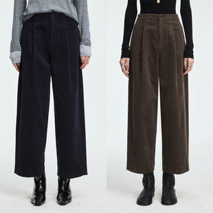MRS Studios棉质坑条灯芯绒复古vtg连腰微弧锥形阔腿奶奶休闲西裤