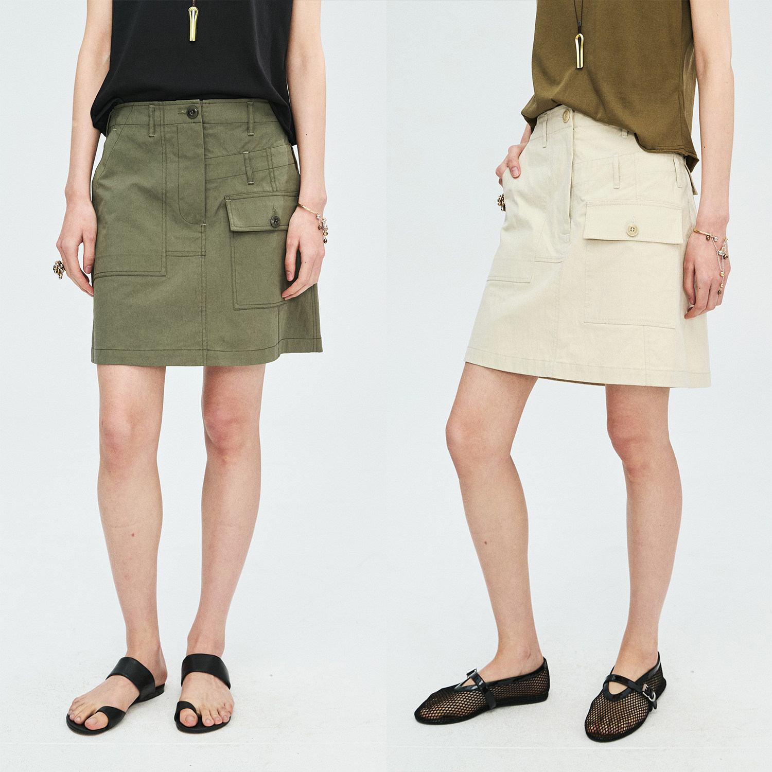 MRS Studios 高腰显瘦 时髦不对称工装口袋造型半裙A字裙