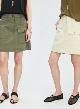 MRS Studios 高腰显瘦 时髦不对称工装口袋造型半裙A字裙