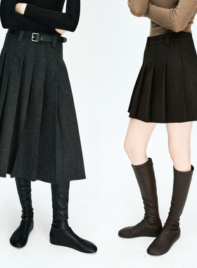 MRS Studios 秋冬版本羊毛亚麻混纺立体百褶短裙半裙