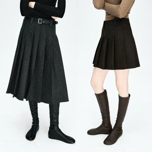 本羊毛亚麻混纺立体百褶短裙半裙 秋冬版 MRS Studios