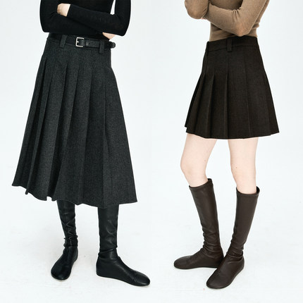 MRS Studios 秋冬版本羊毛亚麻混纺立体百褶短裙半裙