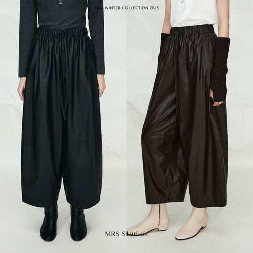 MRS Studios 小羊皮宽松显瘦气球皮裤/造型三角围巾