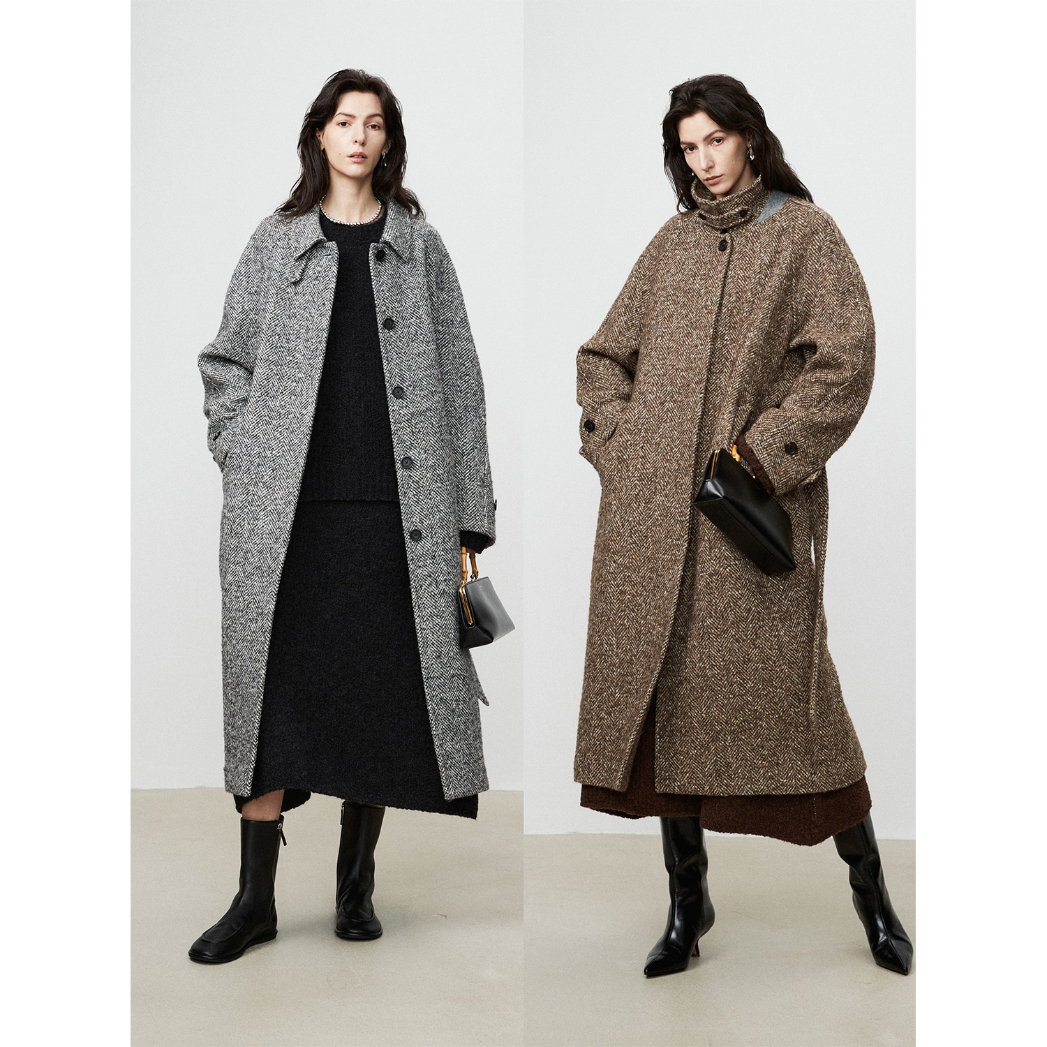 意大利羊驼毛长款弧形袖大衣