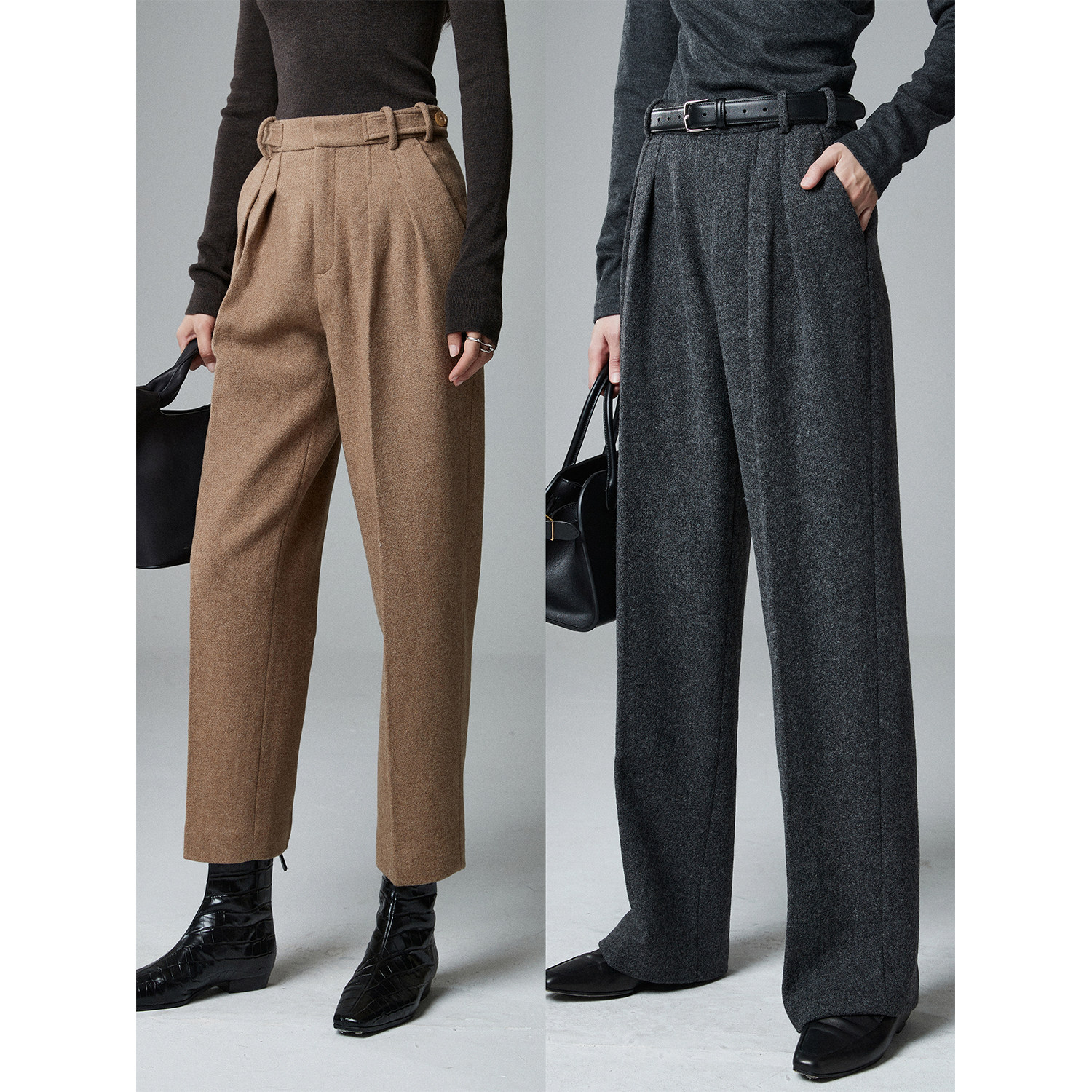 美利奴羊毛高腰休闲西装裤