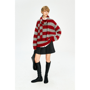 羊驼毛羊毛粗针柔软蓬松宽松大毛衣 MRS 宽条纹 经典 围巾 Studios