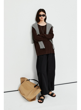 MRS Studios TOPLINE康宝莱汉麻醋酸棉舒适 复古条纹针织长袖罩衫