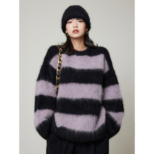 羊驼毛圆领长毛慵懒大毛衣