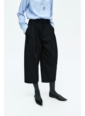 MRS Studios 摩登时髦 褶裥休闲微廓形 八分西裤报童裤