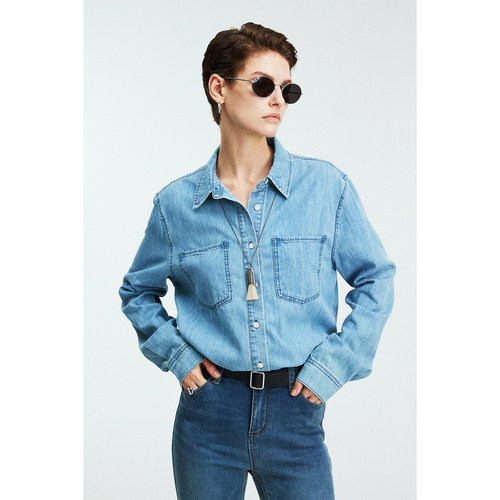 环保水洗轻薄宽松牛仔衬衫