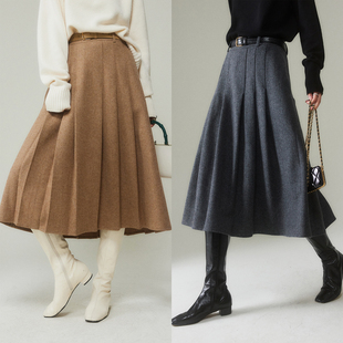 精纺羊毛高腰显瘦A字压褶百褶半身裙 秋冬搭配Bi入 MRS Studios