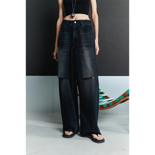 土耳其进口环保水洗时髦宽松雅痞毛边破洞极地牛仔裤 MRS Studios