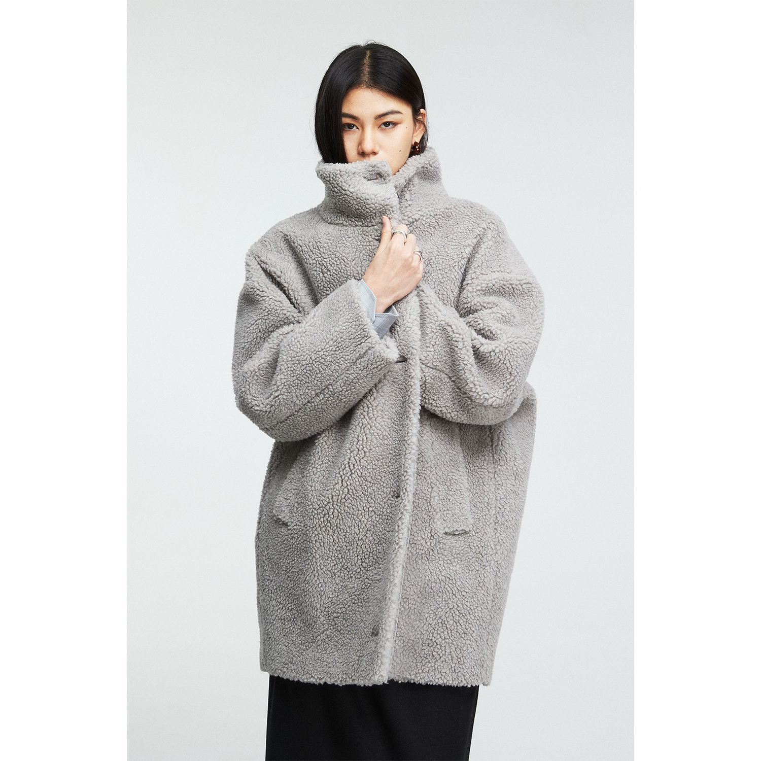 骆驼绒立领泰迪毛大衣外套