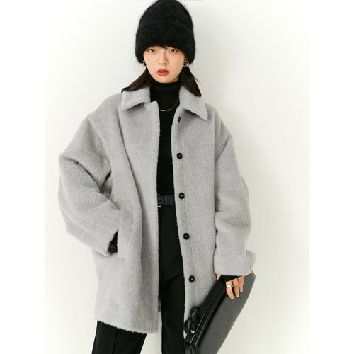 意大利骆马长款休闲单排扣大衣